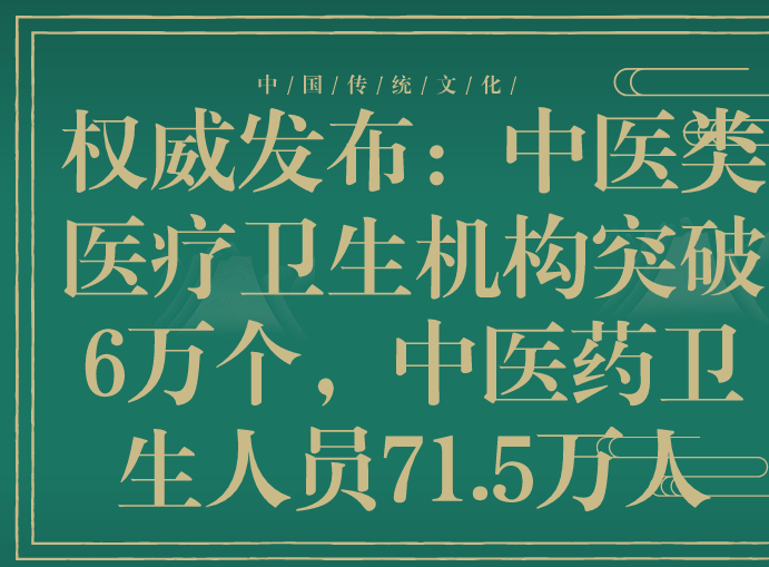 权威发布：中医类医疗卫生机构突破6万个，中医药卫生人员71.5万人